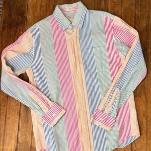 J. Crew Men's Striped Shirt cotton seersucker in Pink, Blue, Green long sleeve